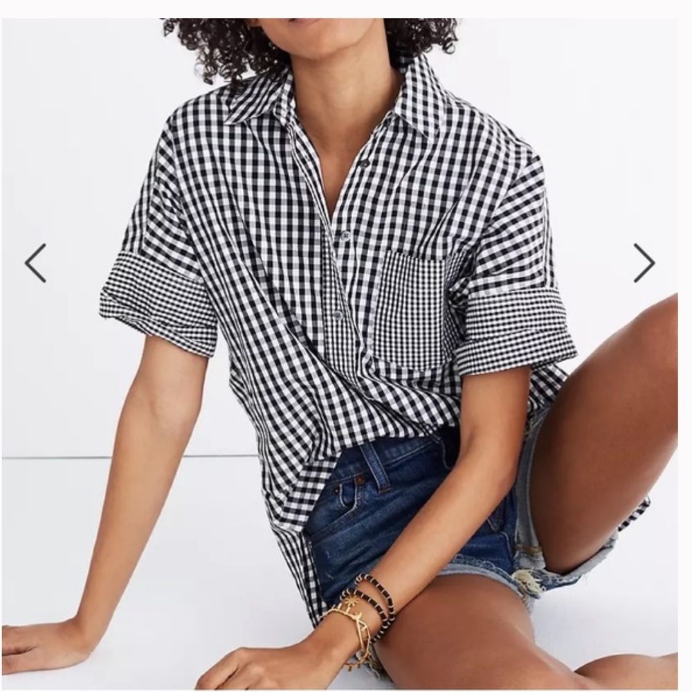 Madewell Oversized Gingham Play Button Down Shirt in Black and White XXS - Picture 2 of 7